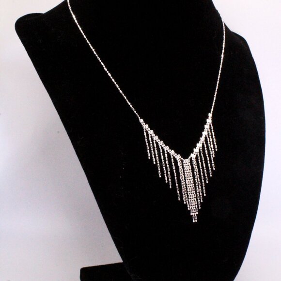 Contemporary Sterling Silver Dainty Drop Waterfall Necklace Earrings Set - Picture 4 of 7